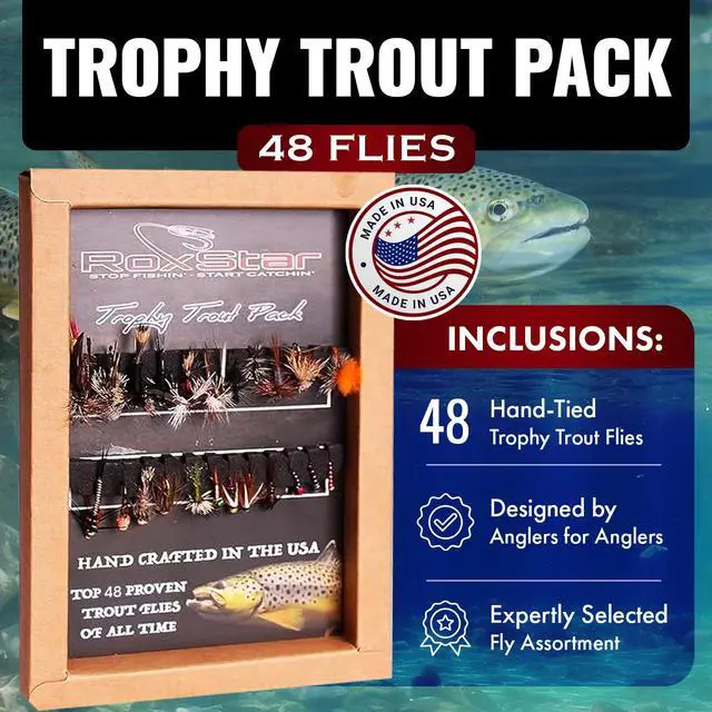 Alt view image 2 of 7 - RoxStar Fly Shop Trophy Trout Top Wet & Dry Flies for Trout. Proven Nationwide to Catch Fish! Tied in-House Never Outsourced Fly Fishing Gift