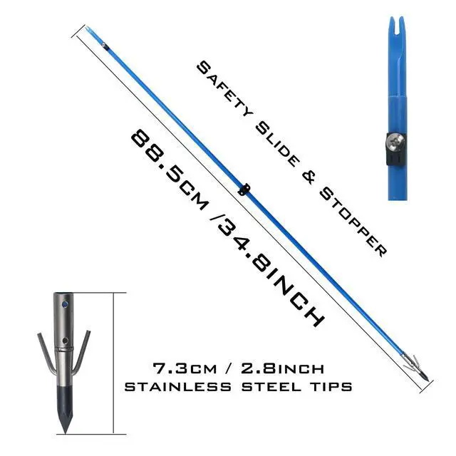 Alt view image 4 of 7 - 34inch Bowfishing Arrows Solid Fiberglass Shaft with Broadhead for Compound Bow and Recurve Bow Fishing Arrow Archery and Hunting (Pack of 6)