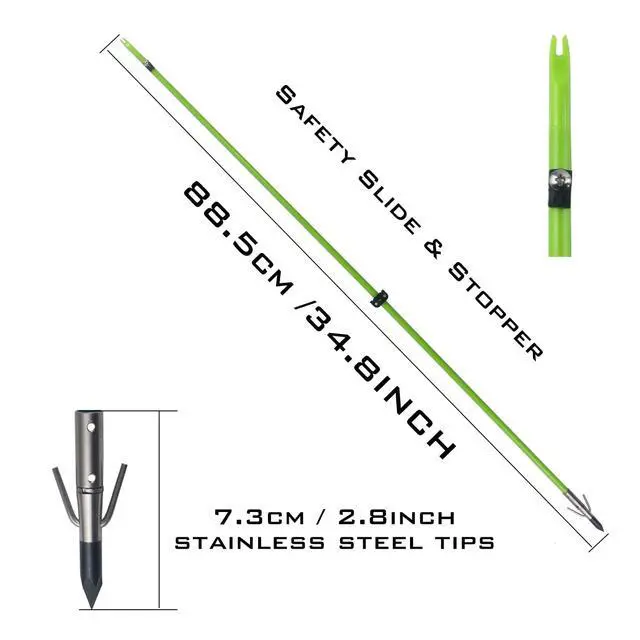 Alt view image 5 of 7 - 34inch Bowfishing Arrows Solid Fiberglass Shaft with Broadhead for Compound Bow and Recurve Bow Fishing Arrow Archery and Hunting (Pack of 6)