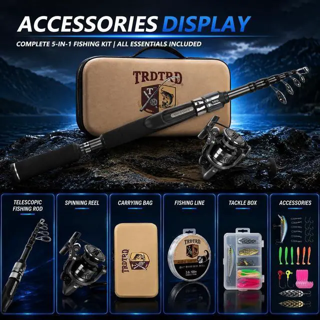 Alt view image 2 of 7 - Fishing Rod and Reel Combo KitTelescopic Fishing Rod, Collapsible Fishing Rod, Portable Fishing Set w/Tackle Box, Lures & Bag, 4.2oz Carbon Fiber, 5.2:1 Anti-Twist Reel, Freshwater/Light Saltwater