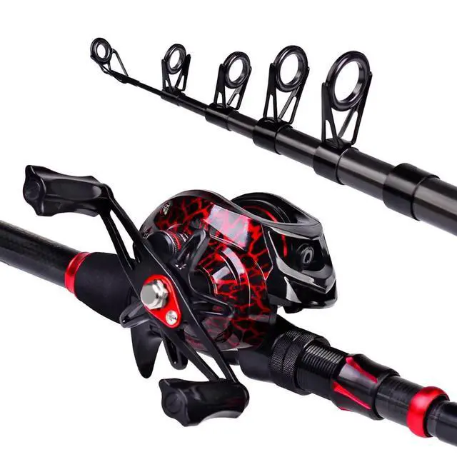 Alt view image 2 of 6 - Fishing Rod and Reel Combo, 6.9ft Carbon Fiber Telescopic Fishing Pole with Spinning/Baitcasting Reel Combos, Sea Saltwater Freshwater Ice Bass Fishing Tackle Set Fishing Rods Kit