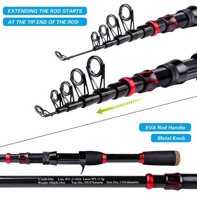 Alt view image 6 of 6 - Fishing Rod and Reel Combo, 6.9ft Carbon Fiber Telescopic Fishing Pole with Spinning/Baitcasting Reel Combos, Sea Saltwater Freshwater Ice Bass Fishing Tackle Set Fishing Rods Kit
