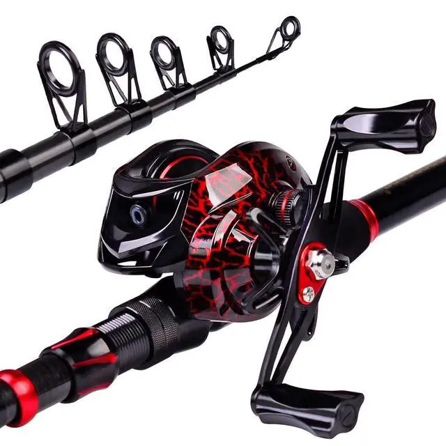 Alt view image 2 of 6 - Fishing Rod and Reel Combo, 6.9ft Carbon Fiber Telescopic Fishing Pole with Spinning/Baitcasting Reel Combos, Sea Saltwater Freshwater Ice Bass Fishing Tackle Set Fishing Rods Kit