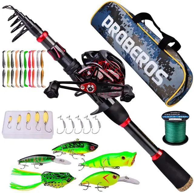 Main image of Fishing Rod and Reel Combo, 6.9ft Carbon Fiber Telescopic Fishing Pole with Spinning/Baitcasting Reel Combos, Sea Saltwater Freshwater Ice Bass Fishing Tackle Set Fishing Rods Kit