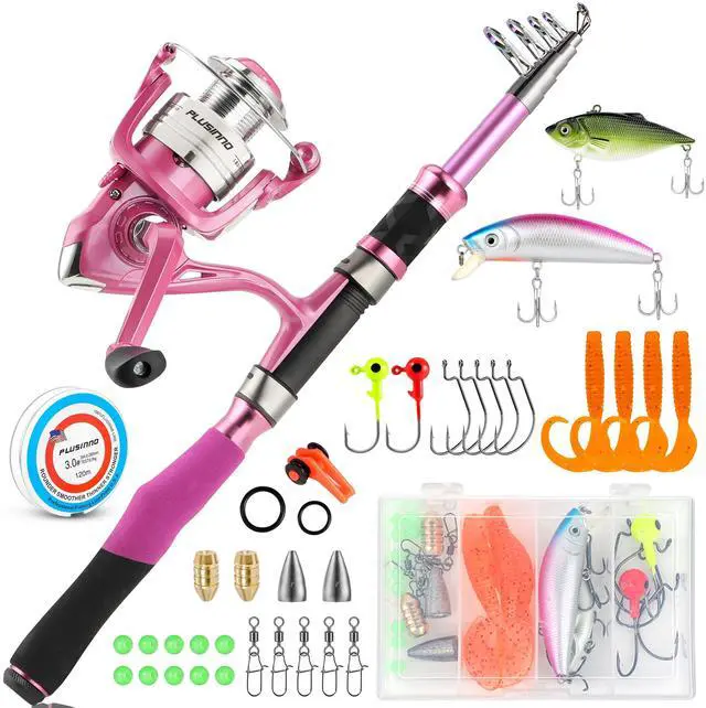 Main image of Fishing Rod and Reel Combos, Fishing Gear Gifts for Women with Spinning Reel, Lures, Line, Pink Ladies Telescopic Pole Kit Designed for Girls Adults by