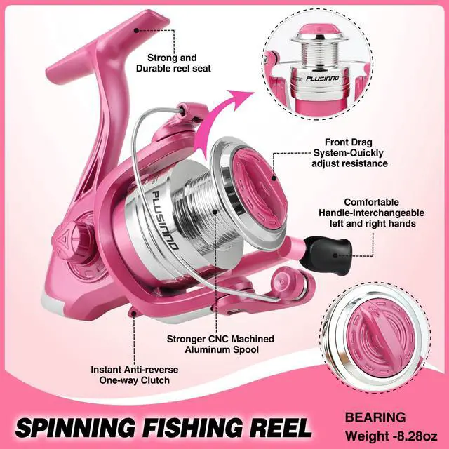 Alt view image 4 of 7 - Fishing Rod and Reel Combos, Fishing Gear Gifts for Women with Spinning Reel, Lures, Line, Pink Ladies Telescopic Pole Kit Designed for Girls Adults by