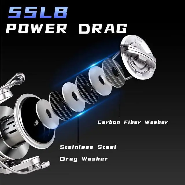 Alt view image 2 of 7 - Spinning Reel, 8000/10000/12000 Aluminum Frame Surf Fishing Reels, Carbon Fiber 55LB Power Drag, Heavy Long Casting Inshore Saltwater & Offshore Saltwater Freshwater Fish Reel