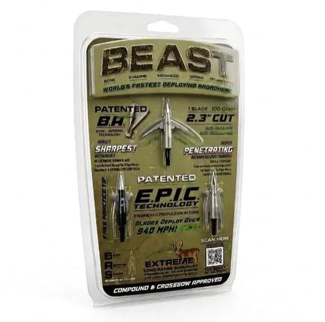 Main image of Beast Broadheads, World's Fastest Deploying Broadhead, Patented Technology, Sharpest Penetrating Mechanicals, Plus Practice Tip