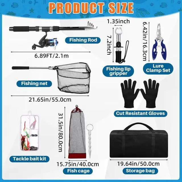 Alt view image 2 of 7 - Telescopic Fishing Rod and Reel Combo, 6.89ft 2pcs Collapsible Rod with Plier Lip Gripper Lures Carrier Bag Pre-Loaded Spinning Reel Saltwater Freshwater Fishing Pole Kit