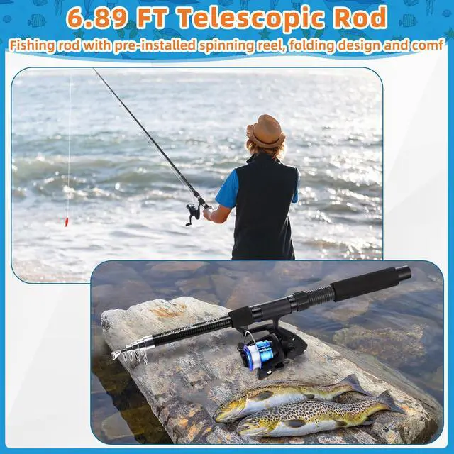 Alt view image 6 of 7 - Telescopic Fishing Rod and Reel Combo, 6.89ft 2pcs Collapsible Rod with Plier Lip Gripper Lures Carrier Bag Pre-Loaded Spinning Reel Saltwater Freshwater Fishing Pole Kit