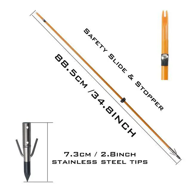 Alt view image 4 of 7 - 34inch Bowfishing Arrows Solid Fiberglass Shaft with Broadhead for Compound Bow and Recurve Bow Fishing Arrow Archery and Hunting (Pack of 6)