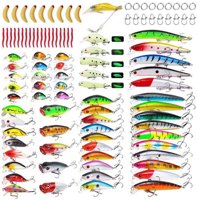 Main image of Fishing Artificial Lures Kit Mixed Including Front Diving Fin Minnow Surface Popper Crank Baits Pencil VIB with Hook and Soft Lures Accessories for Saltwater Freshwater Trout Bass Tackle Gift Set