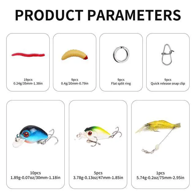 Alt view image 3 of 7 - Fishing Artificial Lures Kit Mixed Including Front Diving Fin Minnow Surface Popper Crank Baits Pencil VIB with Hook and Soft Lures Accessories for Saltwater Freshwater Trout Bass Tackle Gift Set