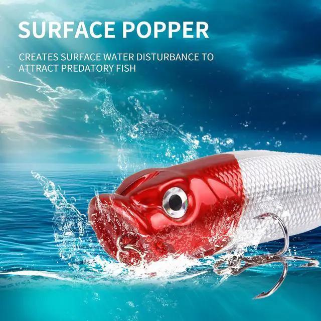 Alt view image 6 of 7 - Fishing Artificial Lures Kit Mixed Including Front Diving Fin Minnow Surface Popper Crank Baits Pencil VIB with Hook and Soft Lures Accessories for Saltwater Freshwater Trout Bass Tackle Gift Set