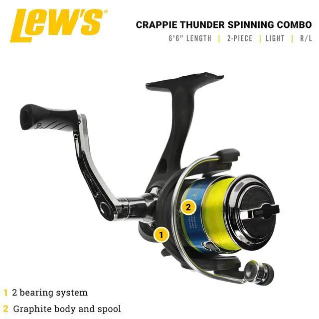 Alt view image 7 of 7 - Crappie Thunder Spinning Reel and Fishing Rod Combo, 2-Piece IM6 Graphite Blank, Right or Left-Hand Retrieve