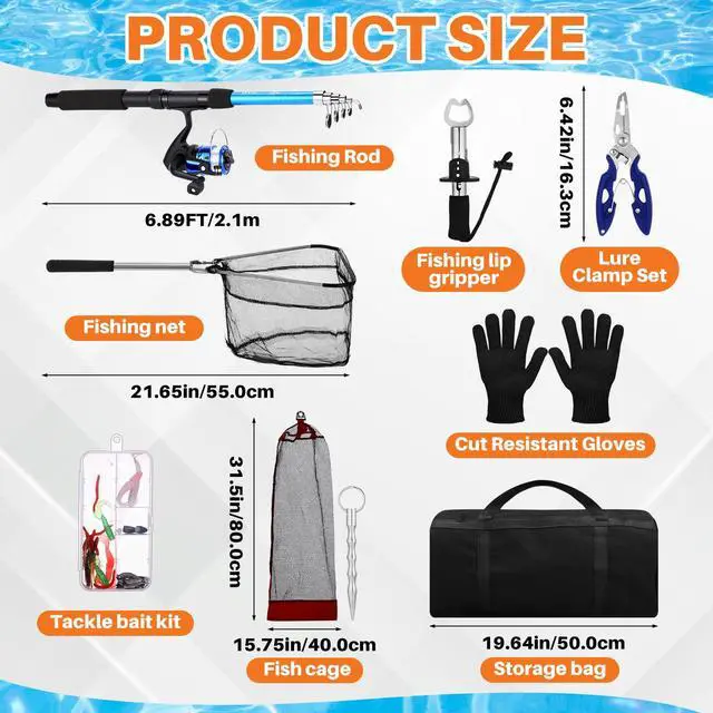 Alt view image 2 of 6 - Telescopic Fishing Rod and Reel Combo, 6.89ft 2pcs Collapsible Rod with Plier Lip Gripper Lures Carrier Bag Pre-Loaded Spinning Reel Saltwater Freshwater Fishing Pole Kit