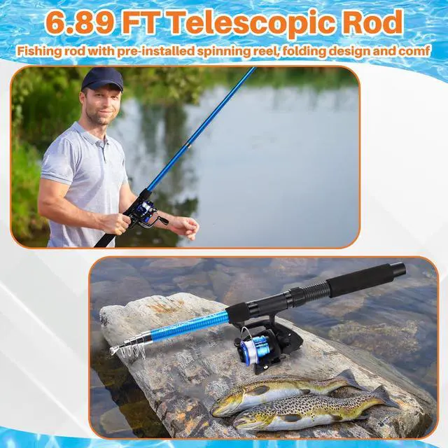 Alt view image 5 of 6 - Telescopic Fishing Rod and Reel Combo, 6.89ft 2pcs Collapsible Rod with Plier Lip Gripper Lures Carrier Bag Pre-Loaded Spinning Reel Saltwater Freshwater Fishing Pole Kit