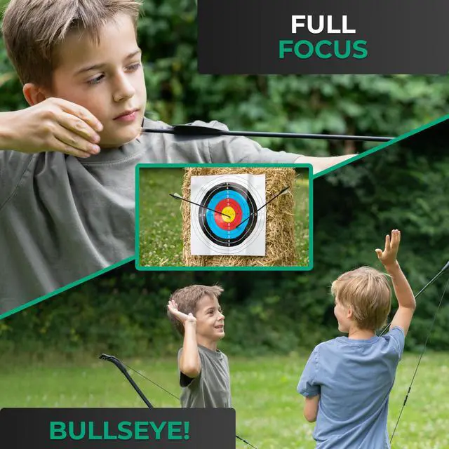 Alt view image 4 of 7 - ® Bow and Arrow for Kids Ages 6+ | Beginner Archery Set with Aim Guide, 6 Carbon Hybrid Arrows & 3 Targets | 3-Piece Take-Down Recurve Youth Bow for Left & Right Handers