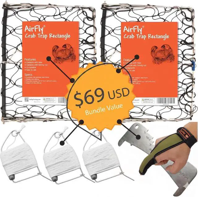 Alt view image 2 of 7 - Foldable Castable Crab Trap - Crab Hawk & Crab Jaw Star Trap with Bait Clip - Portable Fishing Rod Crab Pot for Blue Crabs & Dungeness - Designed in USA