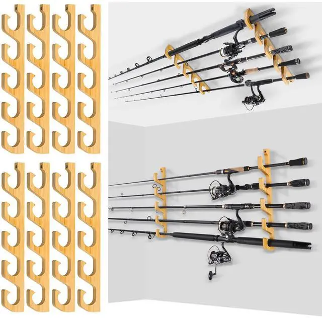 Main image of H5W Horizontal Fishing Rod/Pole Holders for Garage, Wall or Ceiling Mounted Rack, Solid Wood Fishing Rod Holder Holds up to 5/10/20 Rods or Combos Fishing Gear, Gifts for Men