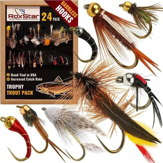 Main image of RoxStar Fly Shop Trophy Trout Top Wet & Dry Flies for Trout. Proven Nationwide to Catch Fish! Tied in-House Never Outsourced Fly Fishing Gift