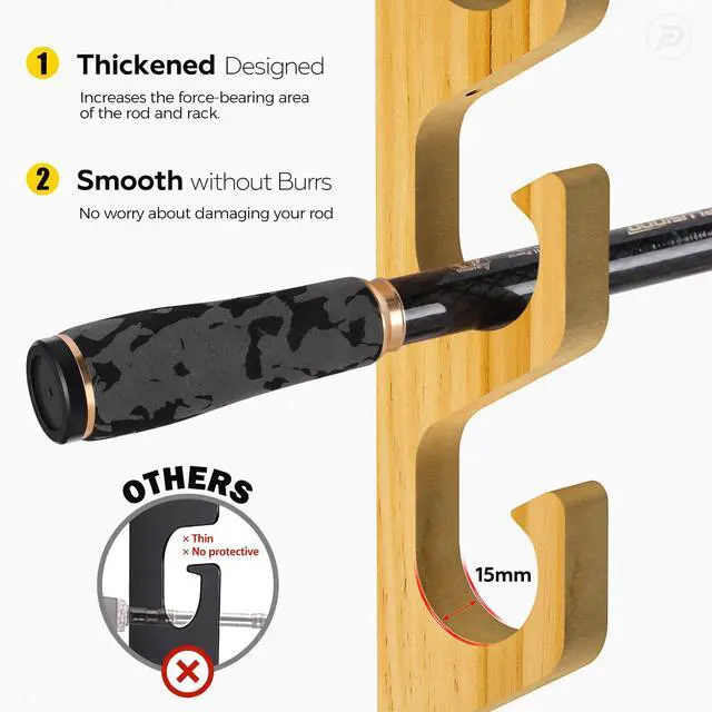 Alt view image 3 of 7 - H5W Horizontal Fishing Rod/Pole Holders for Garage, Wall or Ceiling Mounted Rack, Solid Wood Fishing Rod Holder Holds up to 5/10/20 Rods or Combos Fishing Gear, Gifts for Men