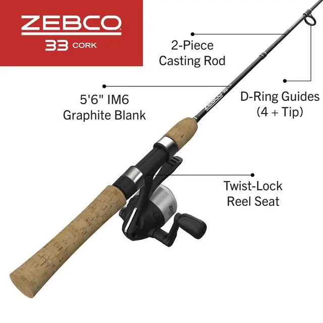Alt view image 2 of 7 - 33 Cork Reel and Fishing Rod Combo, Graphite Rod with Cork Handle, QuickSet Anti-Reverse Fishing Reel with Bite Alert