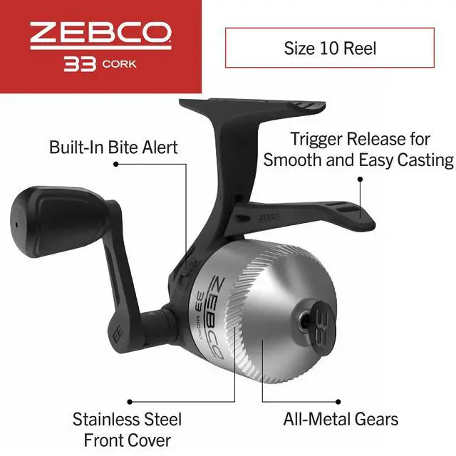 Alt view image 3 of 7 - 33 Cork Reel and Fishing Rod Combo, Graphite Rod with Cork Handle, QuickSet Anti-Reverse Fishing Reel with Bite Alert