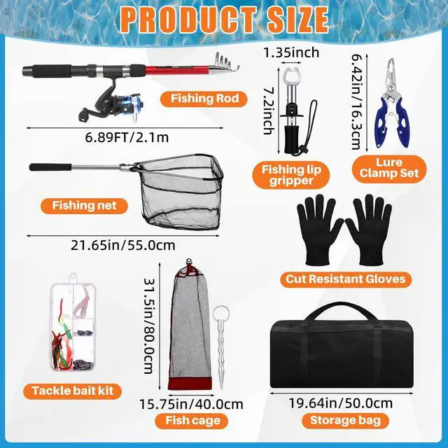 Alt view image 2 of 7 - Telescopic Fishing Rod and Reel Combo, 6.89ft 2pcs Collapsible Rod with Plier Lip Gripper Lures Carrier Bag Pre-Loaded Spinning Reel Saltwater Freshwater Fishing Pole Kit