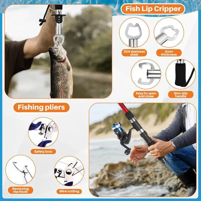 Alt view image 3 of 7 - Telescopic Fishing Rod and Reel Combo, 6.89ft 2pcs Collapsible Rod with Plier Lip Gripper Lures Carrier Bag Pre-Loaded Spinning Reel Saltwater Freshwater Fishing Pole Kit