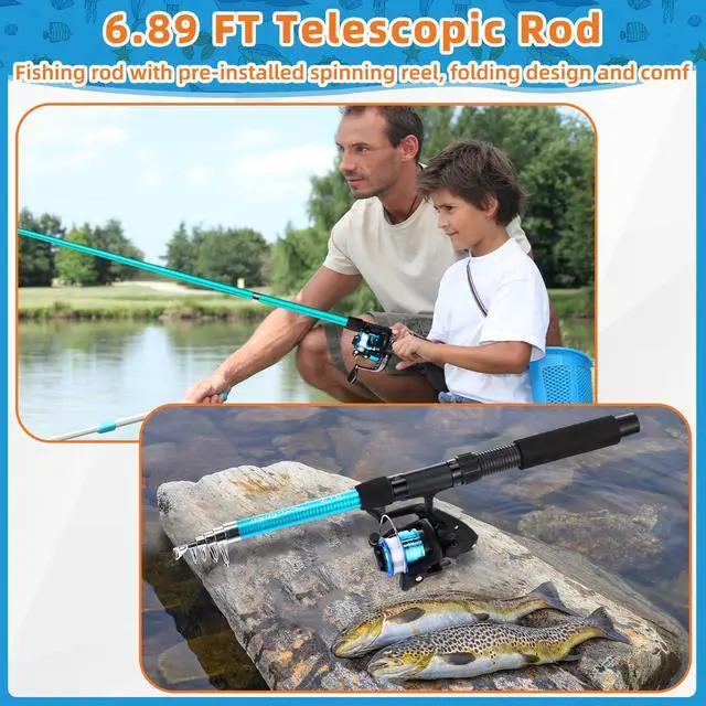 Alt view image 6 of 7 - Telescopic Fishing Rod and Reel Combo, 6.89ft 2pcs Collapsible Rod with Plier Lip Gripper Lures Carrier Bag Pre-Loaded Spinning Reel Saltwater Freshwater Fishing Pole Kit
