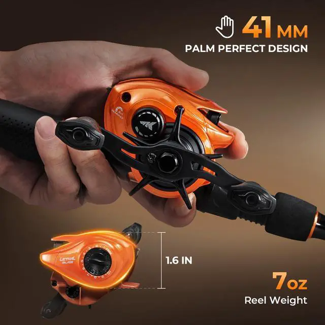 Alt view image 7 of 7 - Lethal Blaze Baitcasting Fishing Reel, 7.3:1 High-Speed Gear Ratio, Low-Profile Baitcaster, Lightweight Glass Fiber-Infused Nylon Frame, Freshwater & Inshore Bass Fishing Reel