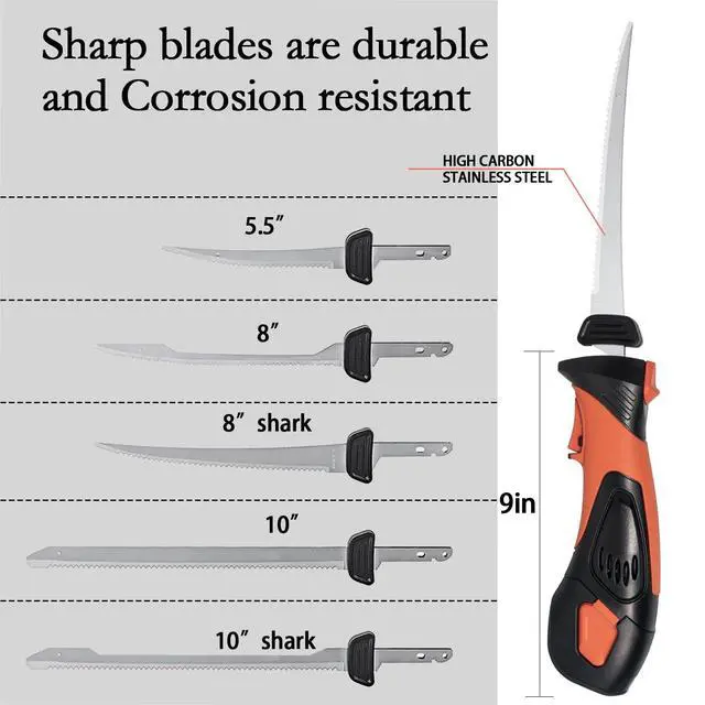 Alt view image 4 of 7 - Cordless Electric Fillet Knife - 5 Ti-Nitride Coated Non-Stick Blades, Ergonomic Non-Slip Grip Handle & Cooling Vent Stylish with Carry Bag,Perfect Electric Knife for Effortless Fishing (Orange)