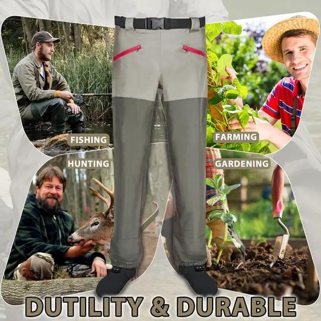 Alt view image 6 of 6 - Waist Wader Pants for Men and Women, 3-Ply Breathable Waterproof Fishing Waders with Pockets and Durable Stockingfoot