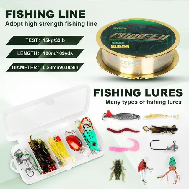 Alt view image 5 of 7 - Fishing Pole and Reel Combo - 2PCS Carbon Fiber Telescopic Rods Spinning Reels Saltwater/Freshwater Kit with Lures, Line and Carrier Bag, Travel Fishing Gear for Adults