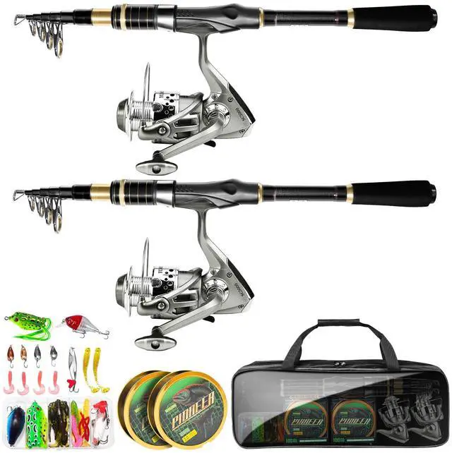 Main image of Fishing Pole and Reel Combo - 2PCS Carbon Fiber Telescopic Rods Spinning Reels Saltwater/Freshwater Kit with Lures, Line and Carrier Bag, Travel Fishing Gear for Adults