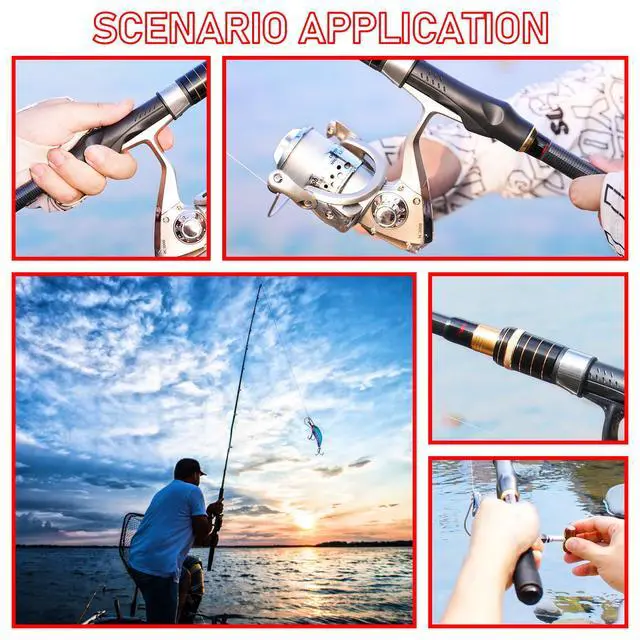 Alt view image 2 of 7 - Fishing Pole and Reel Combo - 2PCS Carbon Fiber Telescopic Rods Spinning Reels Saltwater/Freshwater Kit with Lures, Line and Carrier Bag, Travel Fishing Gear for Adults