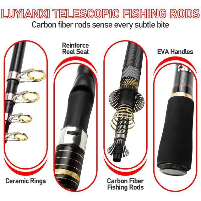 Alt view image 3 of 7 - Fishing Pole and Reel Combo - 2PCS Carbon Fiber Telescopic Rods Spinning Reels Saltwater/Freshwater Kit with Lures, Line and Carrier Bag, Travel Fishing Gear for Adults