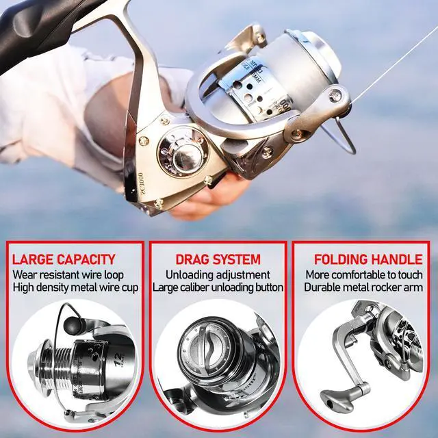 Alt view image 4 of 7 - Fishing Pole and Reel Combo - 2PCS Carbon Fiber Telescopic Rods Spinning Reels Saltwater/Freshwater Kit with Lures, Line and Carrier Bag, Travel Fishing Gear for Adults