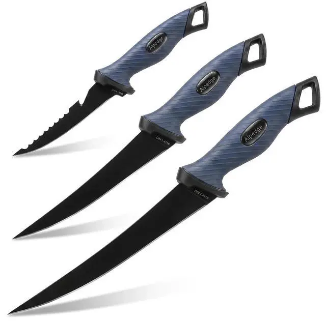 Main image of 3PCS Fishing Fillet Knife Set, 5"/7"/9" Filet Knifes for fish | Flexible German DIN 1.4116 Stainless Steel Blades, Non-Slip Handle, Includes Protective Sheaths, Safety Buckle & Belt Clip