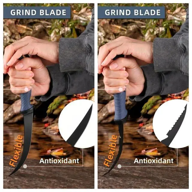 Alt view image 4 of 7 - 3PCS Fishing Fillet Knife Set, 5"/7"/9" Filet Knifes for fish | Flexible German DIN 1.4116 Stainless Steel Blades, Non-Slip Handle, Includes Protective Sheaths, Safety Buckle & Belt Clip