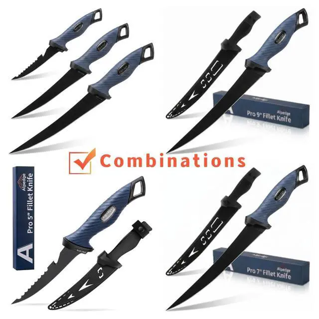 Alt view image 5 of 7 - 3PCS Fishing Fillet Knife Set, 5"/7"/9" Filet Knifes for fish | Flexible German DIN 1.4116 Stainless Steel Blades, Non-Slip Handle, Includes Protective Sheaths, Safety Buckle & Belt Clip