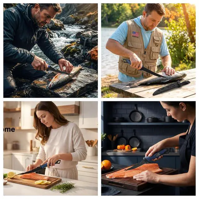 Alt view image 6 of 7 - 3PCS Fishing Fillet Knife Set, 5"/7"/9" Filet Knifes for fish | Flexible German DIN 1.4116 Stainless Steel Blades, Non-Slip Handle, Includes Protective Sheaths, Safety Buckle & Belt Clip