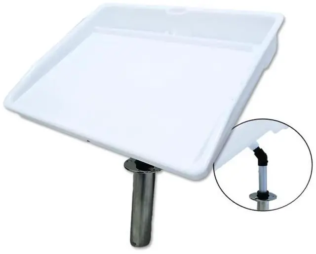 Main image of Bait Cutting Board for Boat - Adjustable Fish Cleaning Filet Table with Compartments, Knife Slots, and Engraved Fish Scale | Easy to Transport & Store (Rod Holder Mount) White