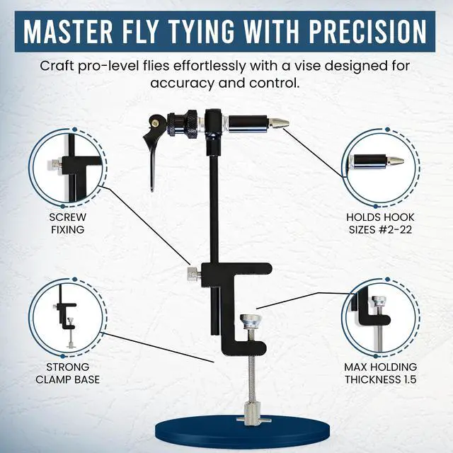 Alt view image 2 of 7 - Rotary Fly Tying Vise for Beginners 360° Sturdy Clamp Base Black Fly Vise/Complete Fly Fishing Tools Kit | Fly Tying Materials Kit | Fly Tying Kit Accessories for Fishing Enthusiasts