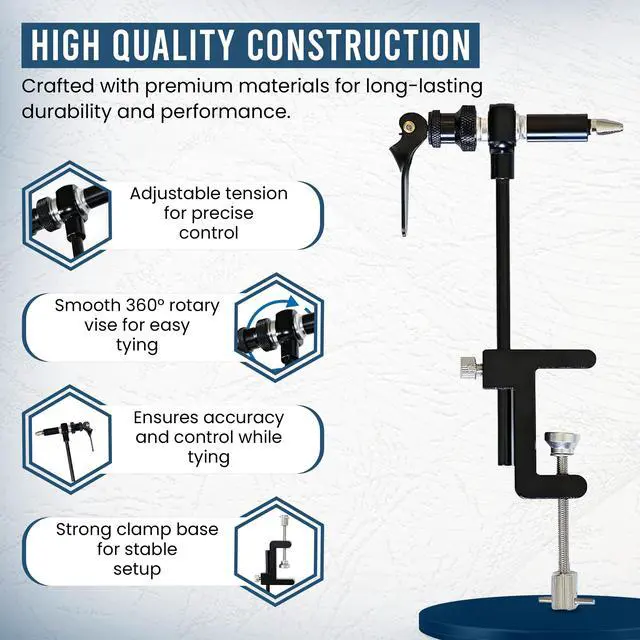 Alt view image 4 of 7 - Rotary Fly Tying Vise for Beginners 360° Sturdy Clamp Base Black Fly Vise/Complete Fly Fishing Tools Kit | Fly Tying Materials Kit | Fly Tying Kit Accessories for Fishing Enthusiasts