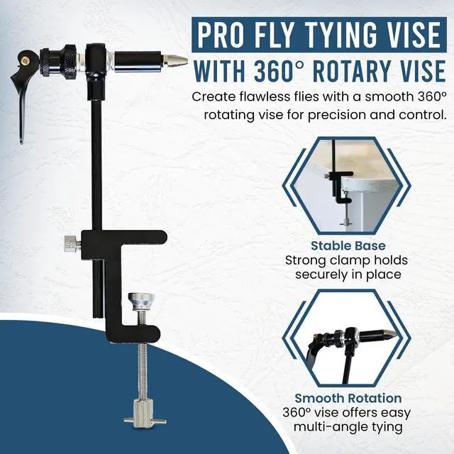 Alt view image 5 of 7 - Rotary Fly Tying Vise for Beginners 360° Sturdy Clamp Base Black Fly Vise/Complete Fly Fishing Tools Kit | Fly Tying Materials Kit | Fly Tying Kit Accessories for Fishing Enthusiasts