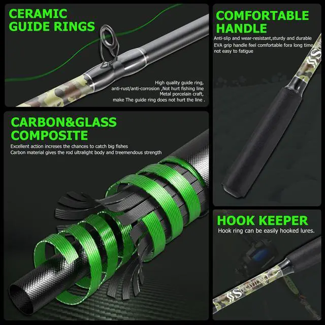 Alt view image 7 of 7 - Fishing Rod Combo with Conventional Reel, Medium Heavy for Catfish Salmon and Steelhead Saltwater Fishing