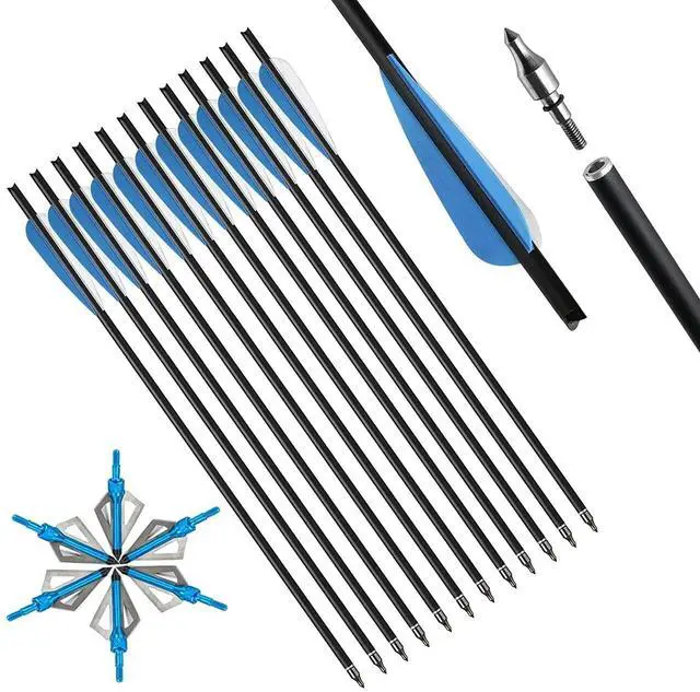 Main image of 20 Inch Carbon Crossbow Bolt and Crossbow Broadheads Set, 12 Pcs Hunting Carbon Arrows for Crossbow with 3 Blade Broadheads 6 Pcs for Archery Practise Hunting Crossbow Arrows
