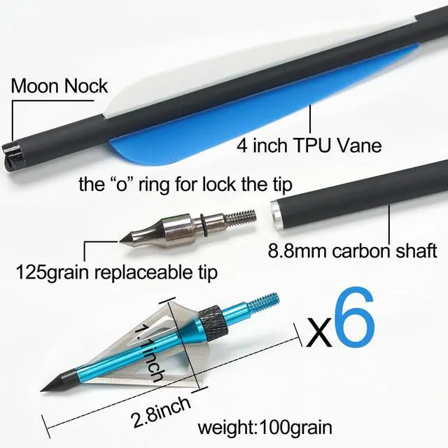 Alt view image 2 of 7 - 20 Inch Carbon Crossbow Bolt and Crossbow Broadheads Set, 12 Pcs Hunting Carbon Arrows for Crossbow with 3 Blade Broadheads 6 Pcs for Archery Practise Hunting Crossbow Arrows